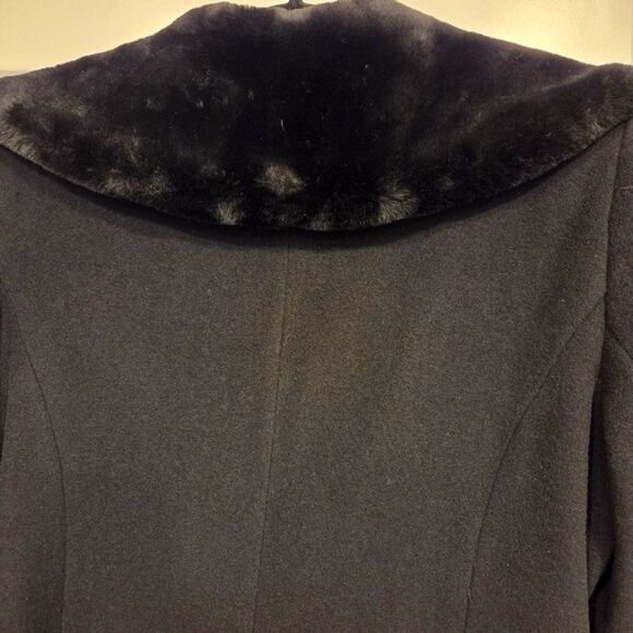 Vintage Women's Wool Dress Coat Faux Fir Collar Black 3/4 Length Plus Size 16 - Picture 5 of 11